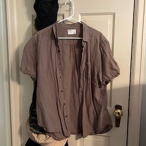 Mens Your Neigbor Button Down Linen Tan Shirt Size L Urban Outfitters